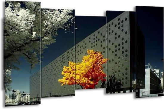 Arbre de peinture sur toile | Jaune, gris, blanc | 150x80cm 5Liège