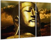 GroepArt - Schilderij -  Boeddha - Goud, Grijs, Zwart - 120x80cm 3Luik - 6000+ Schilderijen 0p Canvas Art Collectie