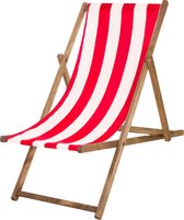 Springos Houten Ligstoel | Strandstoel | Ligstoel | Verstelbaar | Beukenhout | Handgemaakt | Rood Wit