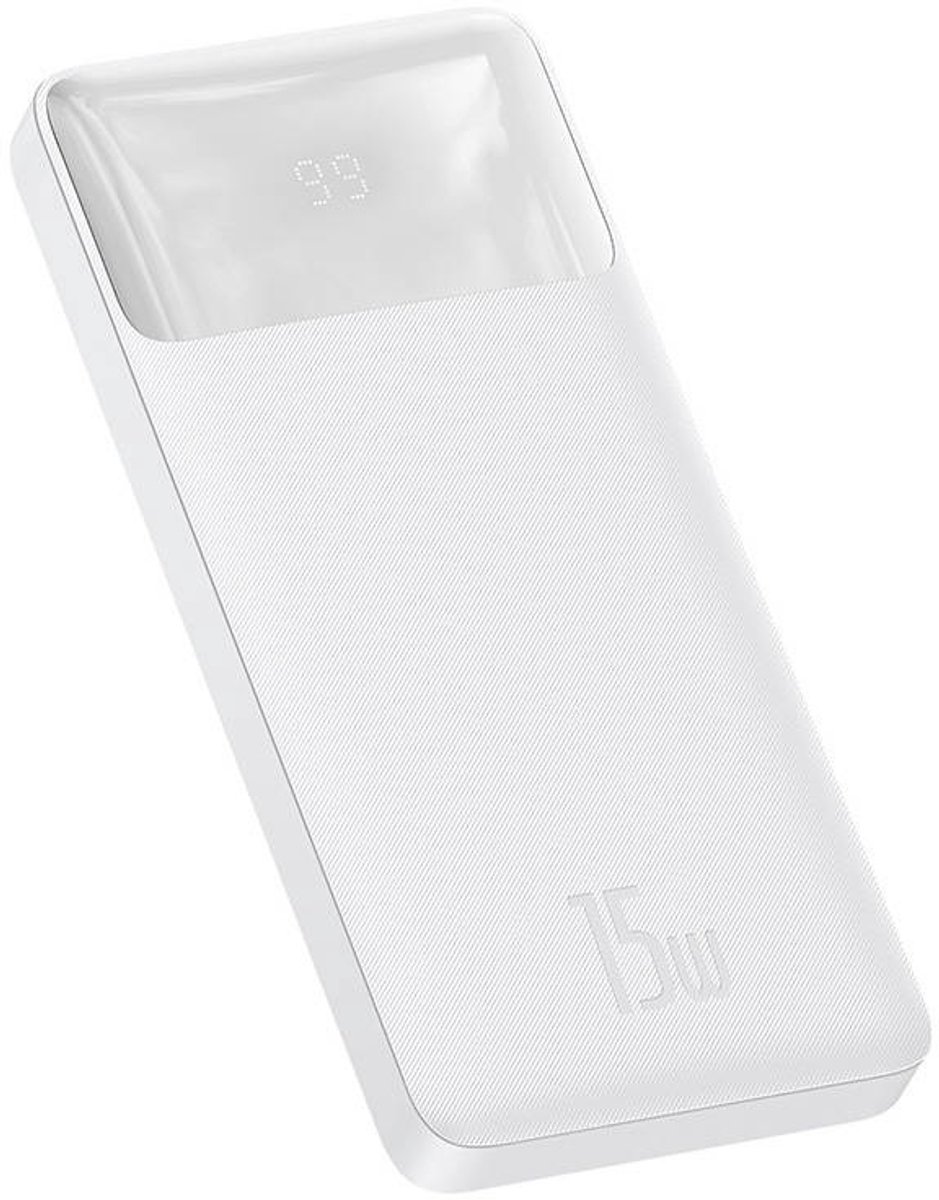 Baseus Bipow 10.000 mAh Powerbank | Reisformaat Met Display Wit | 15W USB-C & USB-A | Geschikt voor Samsung iPhone en smartphones