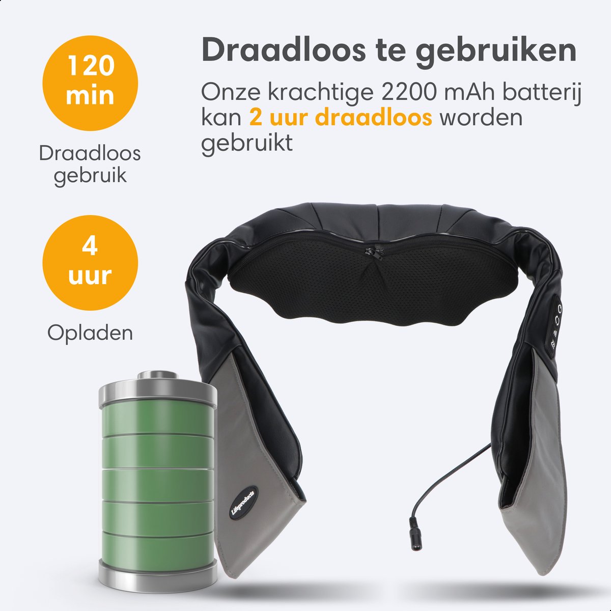 Lifeproducts Shiatsu Massagekussen Draadloos - Elektrisch Nekmassage Apparaat - Massage Apparaten - Nek en Schouder Massage Apparaat - Massageapparaten met Infrarood Verwarming — cadeau in Verzorging - foto 8