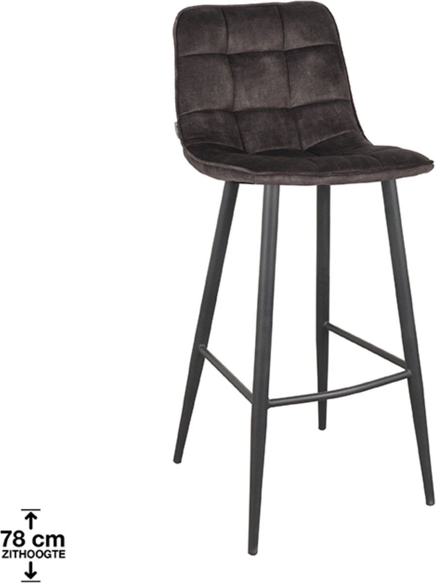 LABEL51 Jelt Barkruk - Grijs - Velvet - Hoog - Kruk Antraciet