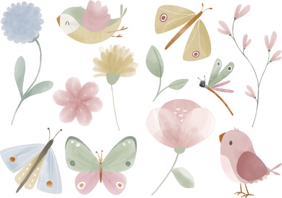 Little Dutch Flowers & Butterflies Muurstickers - 42x30cm - Bloemen