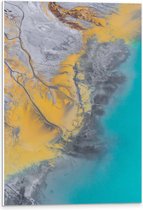 PVC Schuimplaat - Abstract Bruin, Geel en Blauwe Vlekken - 40x60 cm Foto op PVC Schuimplaat (Met Ophangsysteem)