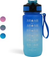 LaCardia Dutch Motivation Water Bottle Blauw 'Dutch Text' - Gourde 600ML - Gourde avec marquage de l'heure - avec paille - 0