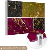 Glasschilderij marmer - Luxe - Goud - Glitter - Marmerlook - Schilderij glas - Acrylglas - Wanddecoratie glas - 120x80 cm - Foto op glas