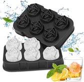 IJsblokjesvorm, silicone, ijsblokjeshouder, 6 rozen, ijsblokjeshouder met deksel, BPA-vrij, voor gekoelde dranken, cocktails en sapdranken, zwart