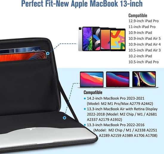 Macbook air M2 cover Sleeve Splashproof Zwart - Mabook Air cover 13.3 avec  poignée et | bol