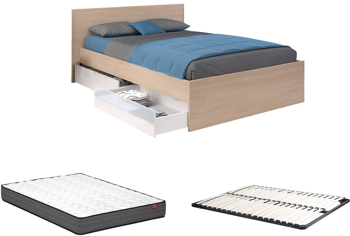 Vente-unique Bedframe hout natuurlijk licht, wit 140 x 190 cm