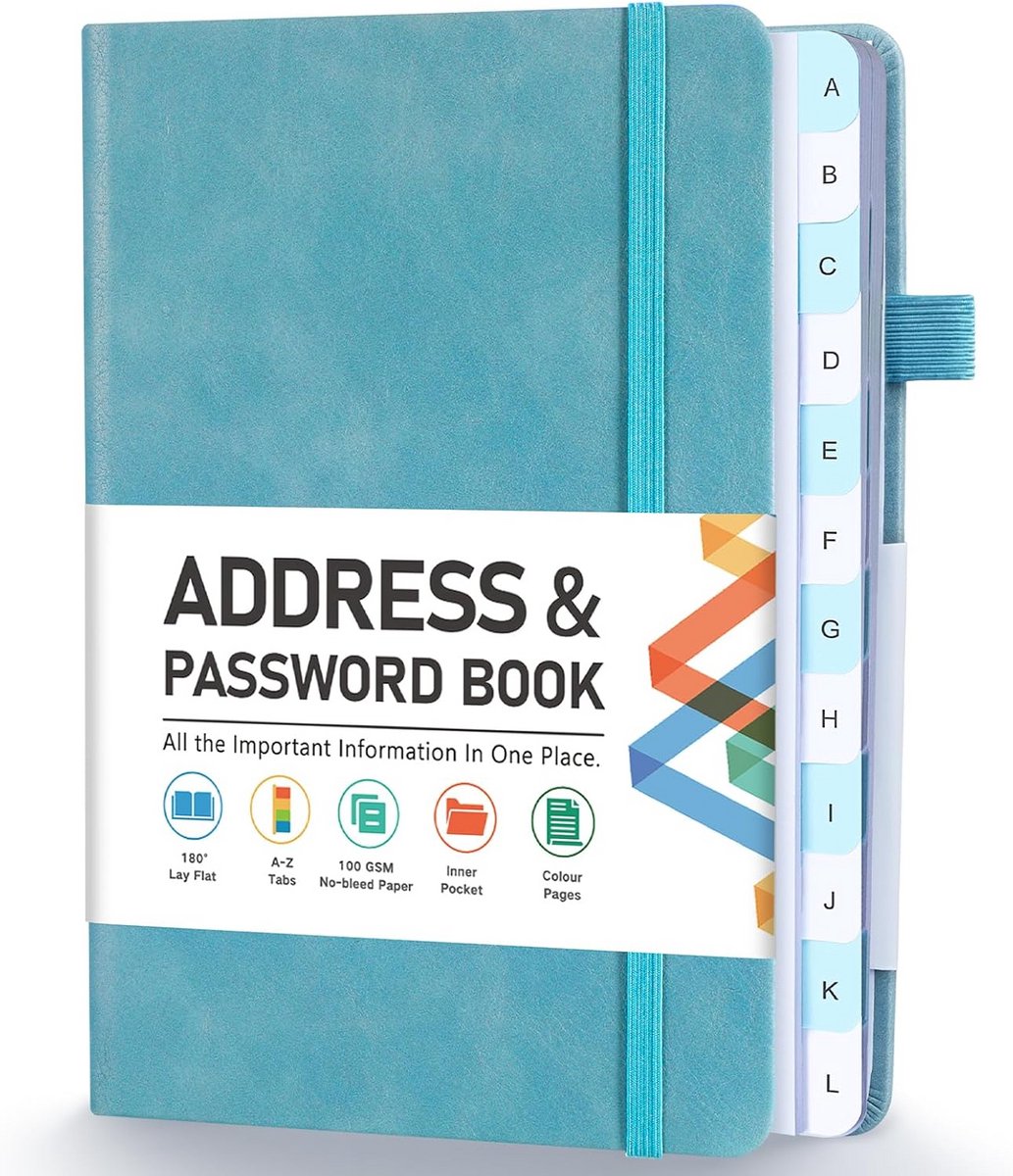 Adresboek met alfabetische tabbladen en hardcover - Perfect voor het opslaan van adressen en wachtwoorden
