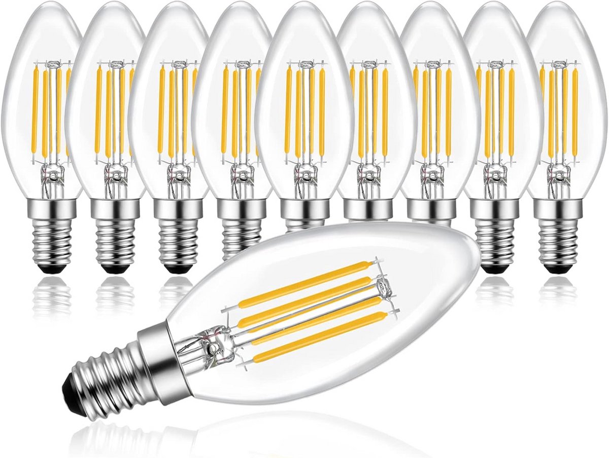 Dimbare E14 LED Kaarslamp - 4W Warm Wit 2700K, Vervangt 30W Halogeen, 10 Stuks