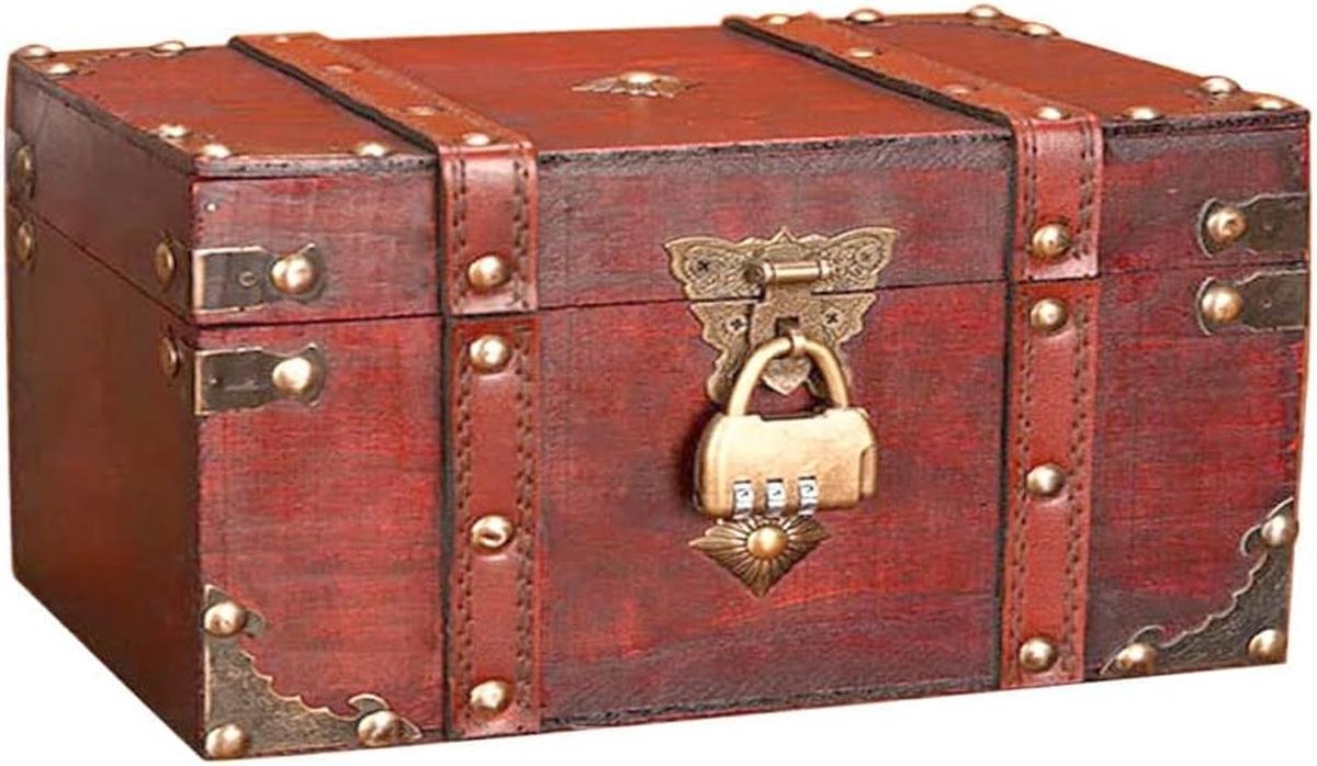 Vintage Houten Schatkist - Piratenkist Voor Decoratie en Opbergdoos