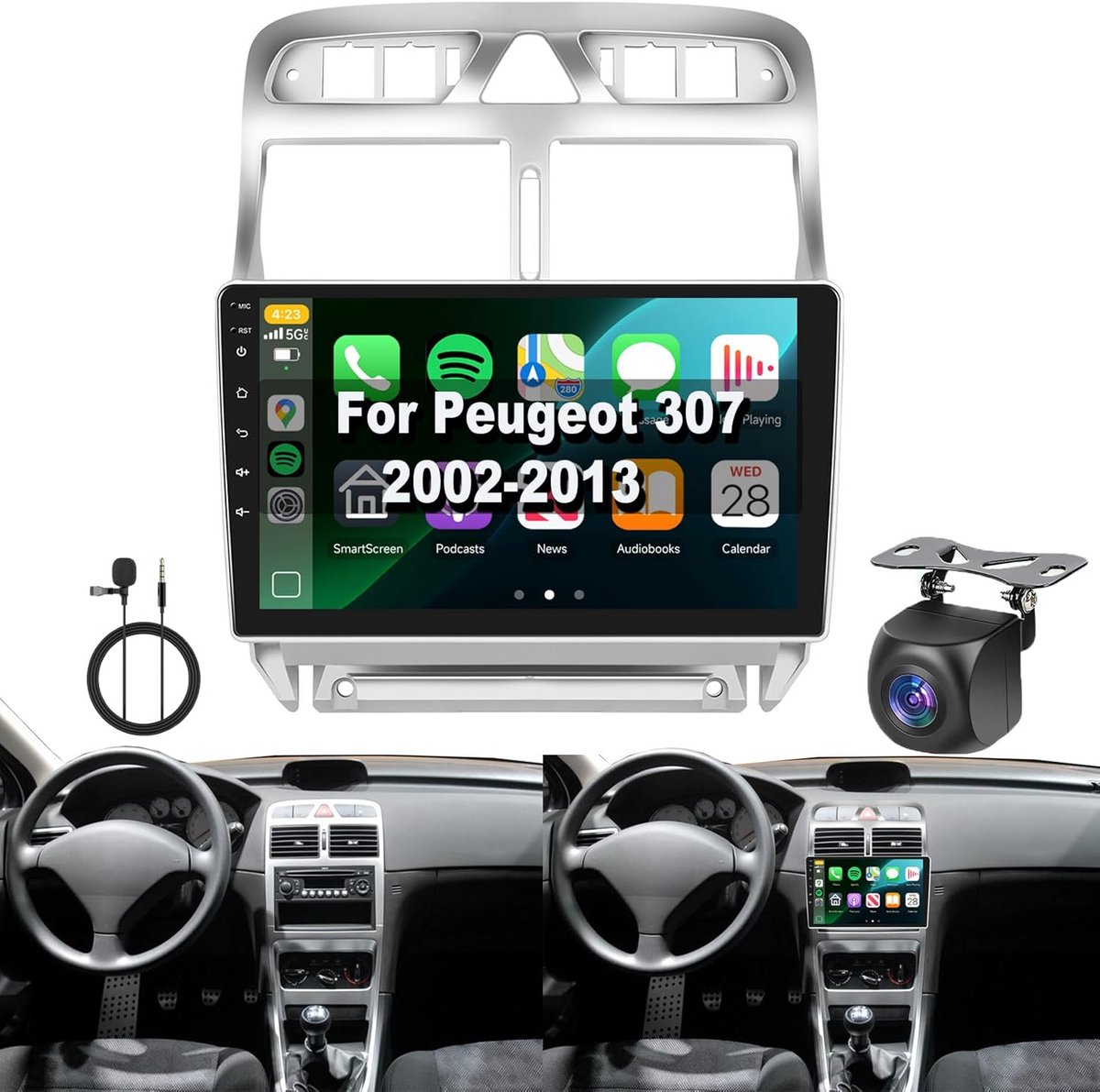 Carplay autoradio met 10 inch touchscreen voor Peugeot 307 - Android Auto, GPS, Bluetooth