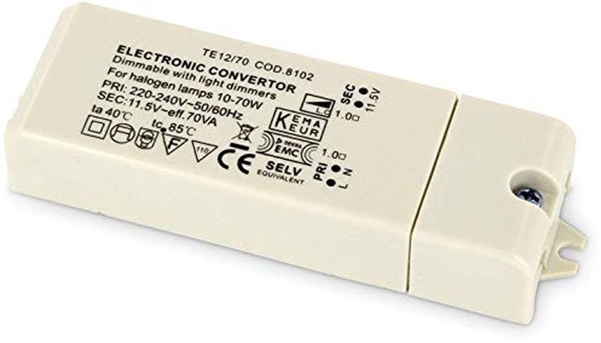 Dimbare elektronische transformator voor halogeenlampen (10W-70W)