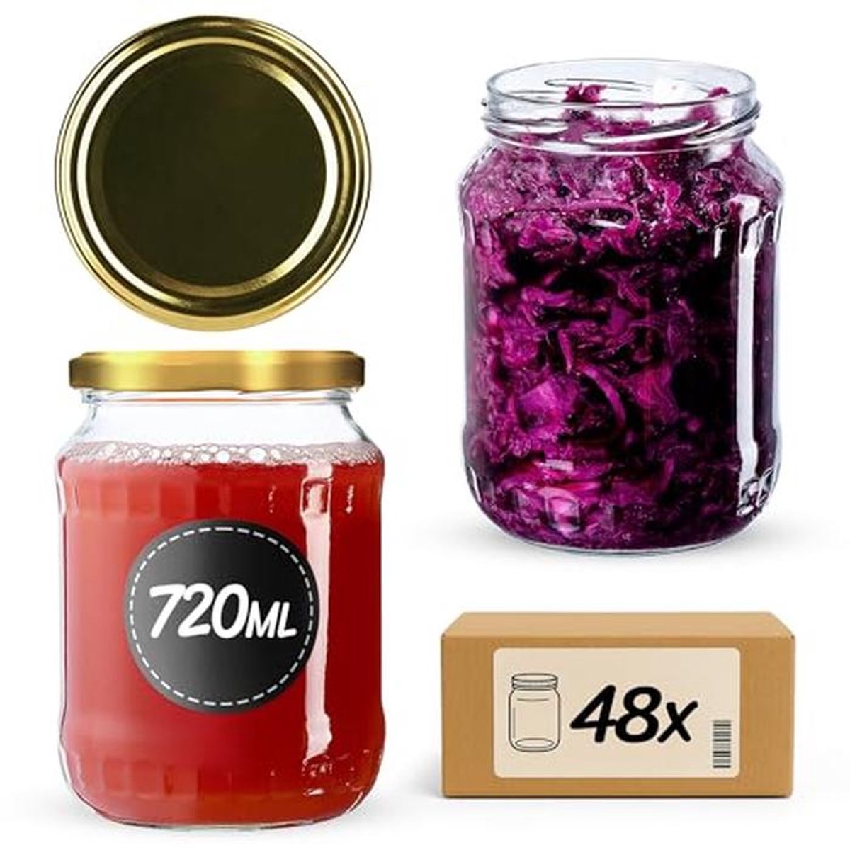 Inmaakpotten 720 ml met Schroefdeksel - Ideaal voor Inmaken en Bewaren - 48 Stuks