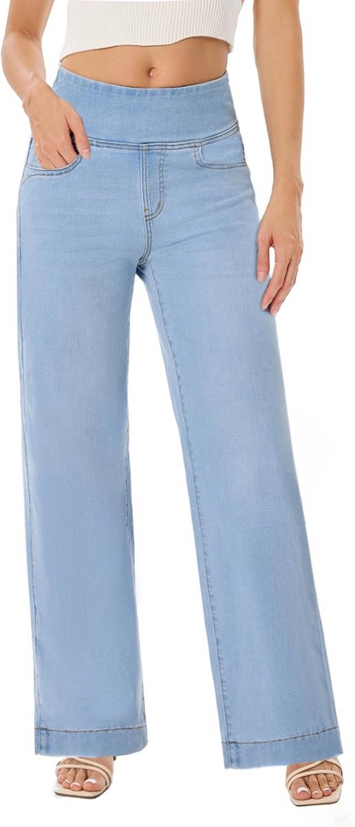 Wijdere Pijpen Jeans Dames Hoge Taille met Buikcontrole
