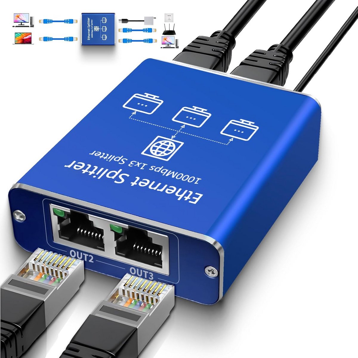 Ethernet Switch 1 tot 3 - 2 Poorten 1000 Mbps LAN Splitter voor Computer, Router, Settopbox en TV