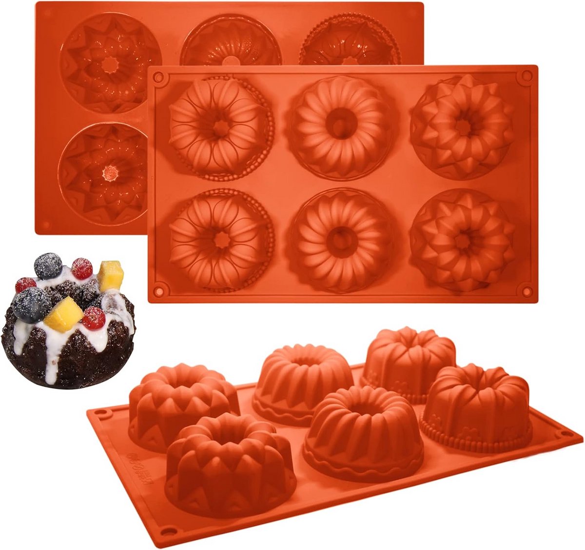 Siliconen tulbandvormen - Set van 3 mini bakvormen voor heerlijke desserts