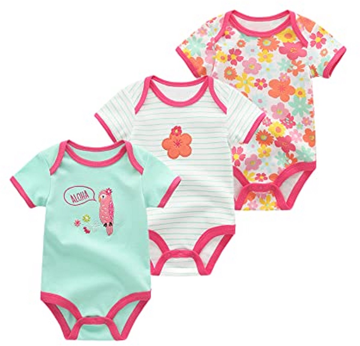 Babybody Korte Mouwen voor Pasgeborenen - 0-12 Maanden, Set van 3