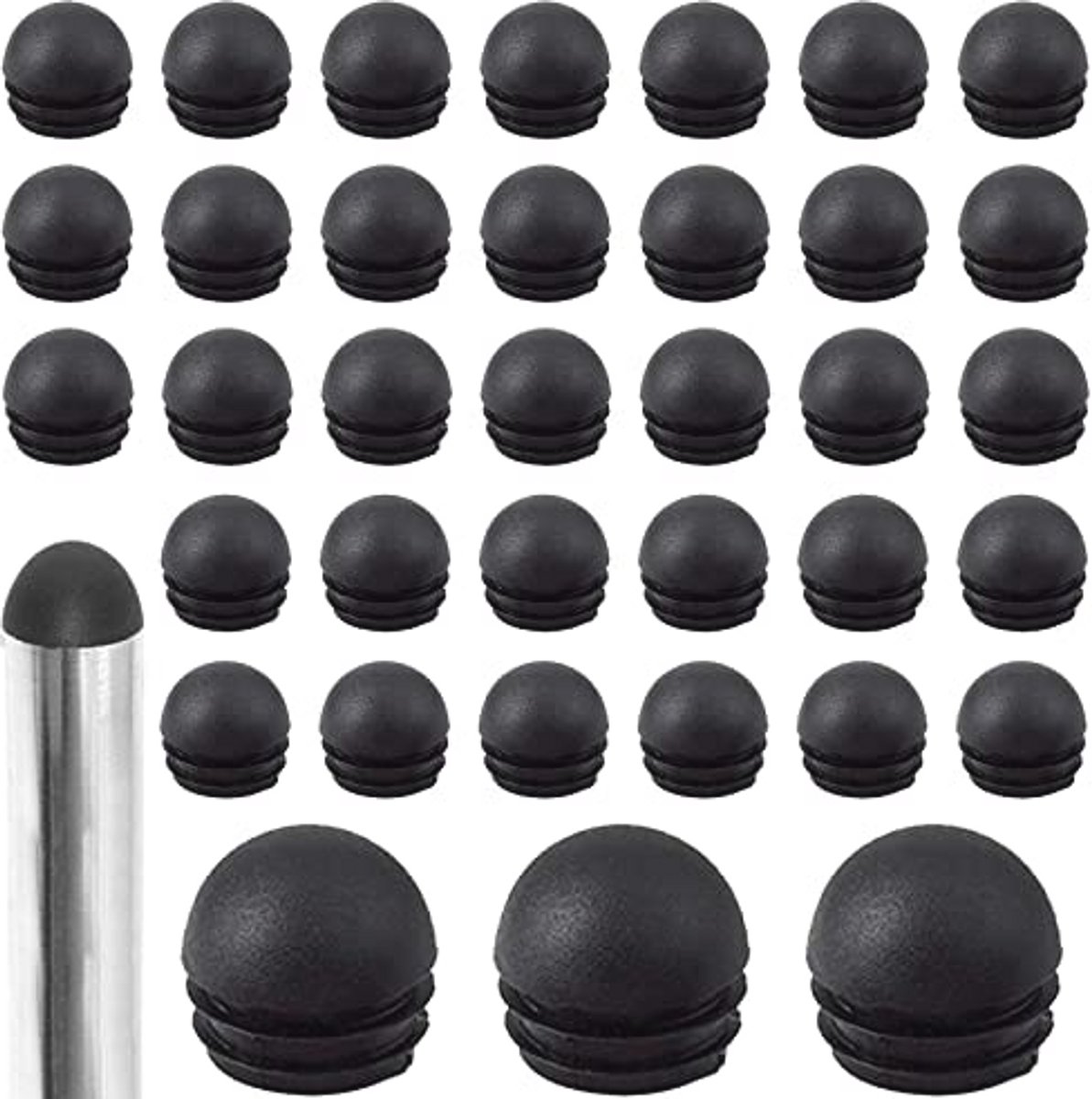 Ronde Eindkappen 22 mm voor Buis, Stoeldoppen met Kogelkop, Zwart, 50 Stuks