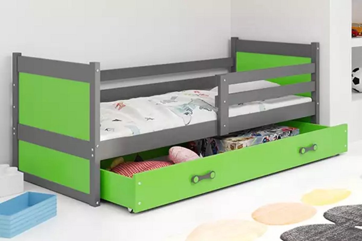 BMS RICO - Eenpersoonsjeugdbed - 90x190 cm - Grafiet/Groen - Met lade