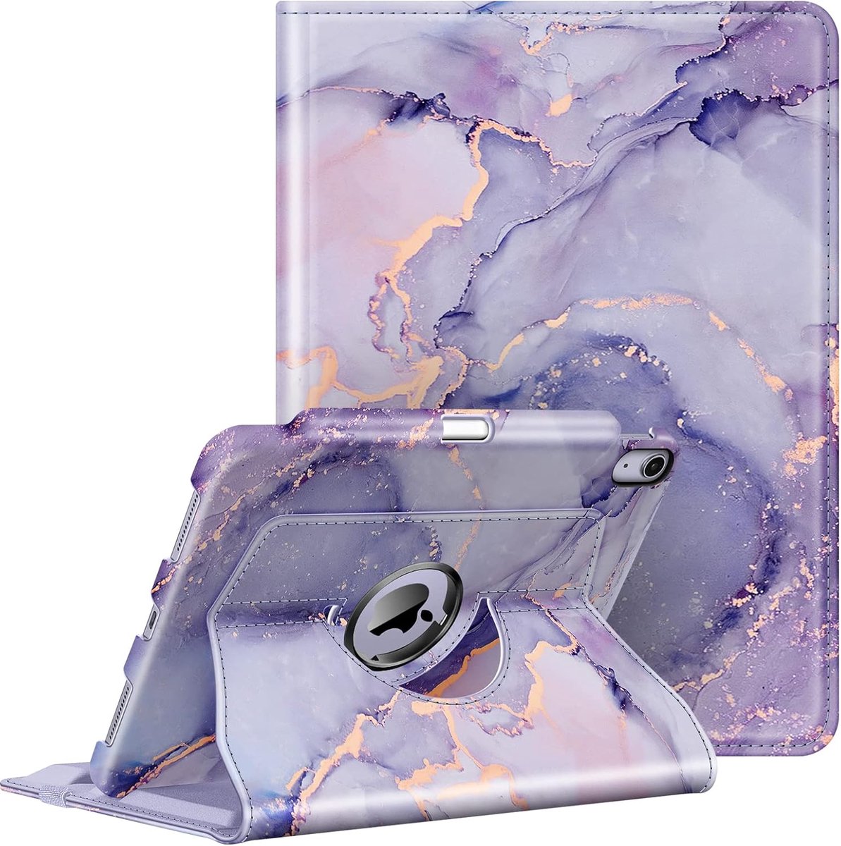 Zandarix Geschikt voor Apple iPad Air 11 inch M3 2025 - Book Case - Automatische Slaap/Waak Functie - Pen houder - Draadloze oplaadfunctie - Harde Beschermhoes met Zachte TPU Rand Bumper - Lila Marmer
