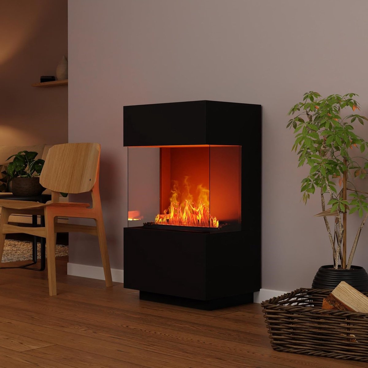 Elektrische Waterdamp Haard Vrijstaand – TasalFurniture Aurora Opti-Myst 3D Vlammen – Luxe Staande Sfeerhaard met Realistisch Vuur, Knispergeluid, Afstandsbediening & LED Verlichting – 55x96x40 cm – Moderne Design Haard in Zwart