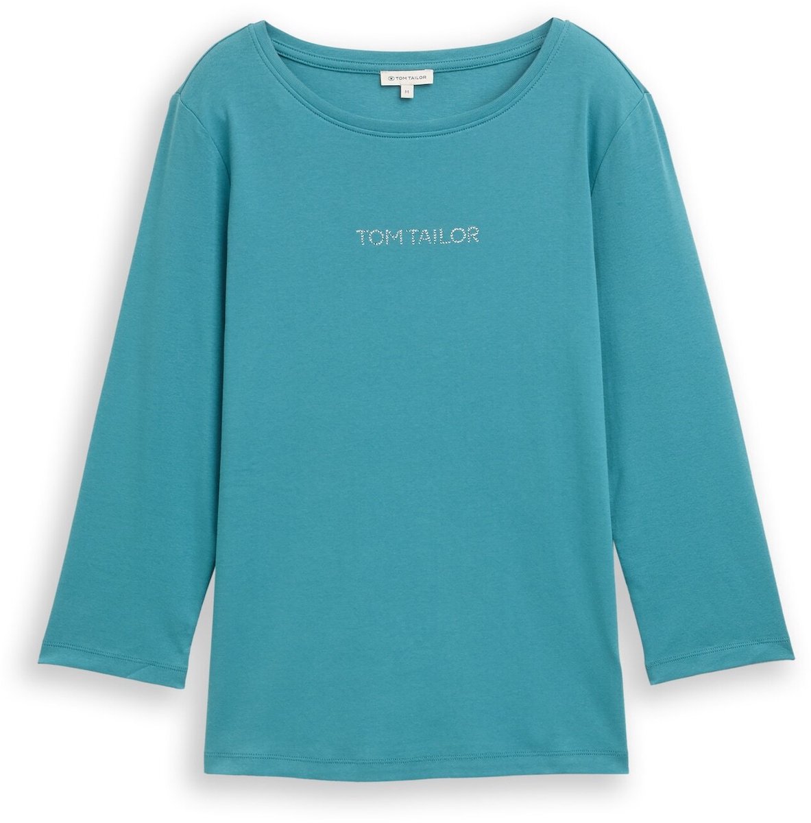 Tom Tailor - Slim fit shirt met lange mouwen en glitterlogo - Maat L - tropical teal