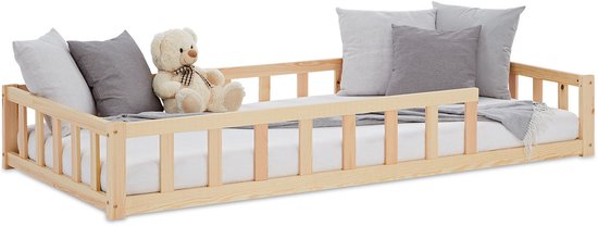 Lit enfant Homestyle4u 90x200 cm - Lit au sol avec protection anti-chute - Naturel
