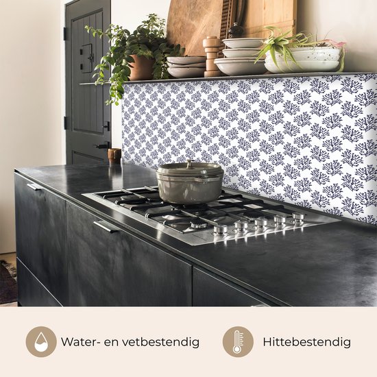 Keuken achterwand 200x80 cm - Spatscherm zelfklevend Oceaan - Koraal - Blauw - Wit - Muurbeschermer - Spatwand fornuis