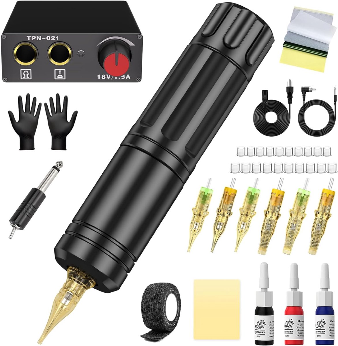 White-Label® Tattoo Machine met Accessoires - Tattoo Machines Draadloos - Tattoo Set Inclusief Inkt en Naalden - Tattoo Kit - Zwart