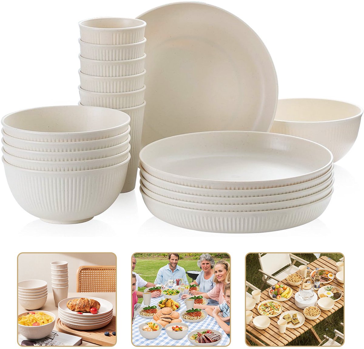Serviesset 6 Persoons - Tarwestro - BPA vrij - Magnetronveilig - Vaatwasserbestendig - Milieuvriendelijk - Beige
