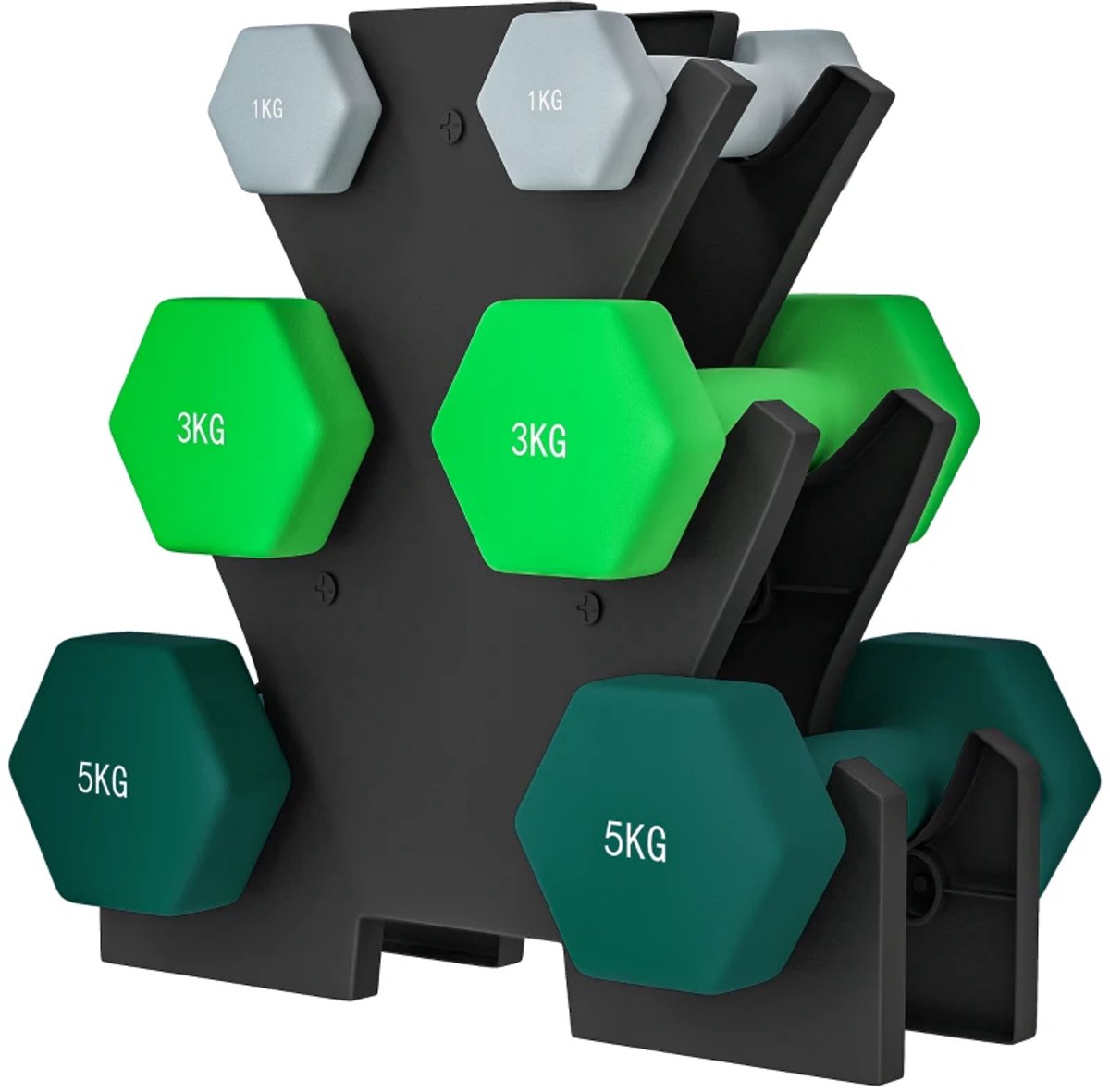 Halterset met Halterstandaard - Dumbells - Gewichten - Dumbells set van 6 Halters - Gewichten Fitness - 2 x 1 kg, 2 x 3 kg, 2 x 5 kg - Halter set voor Krachttraining, Workout, Gym