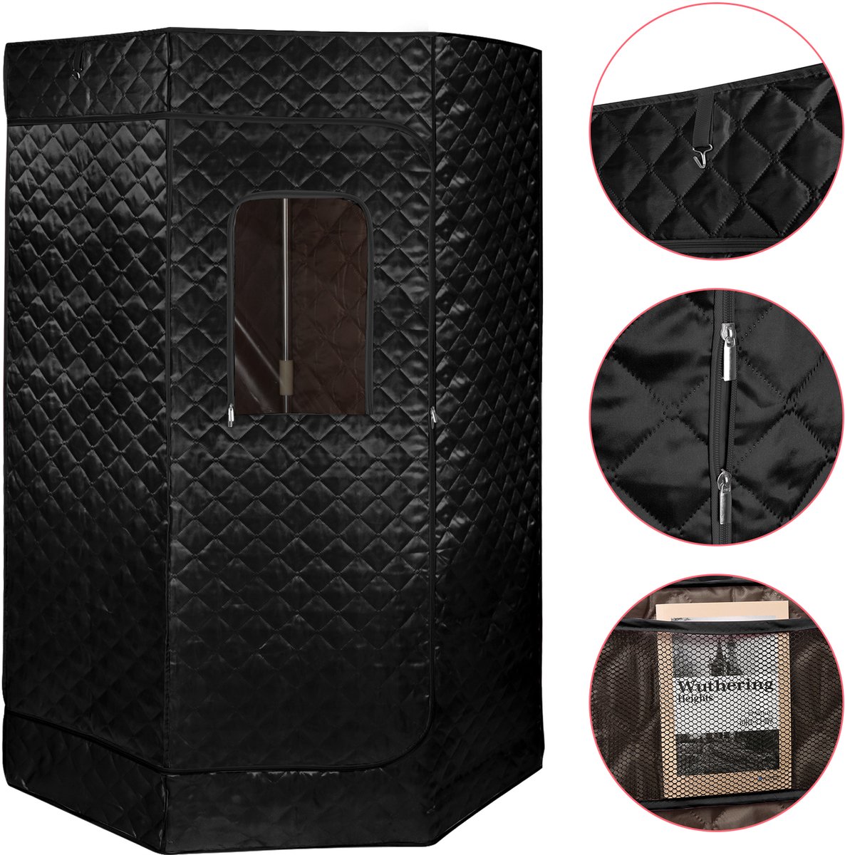 PIPIPOXER-Draagbare stoomsauna voor 1-2 personen met 3-liter stoomgenerator, afstandsbediening, 1500W, 220V, zwart thumbnail 4