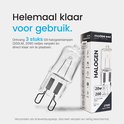 Verpakking met 3x G9 halogeenlampjes (200lm, 20W, 2700K warm wit). Klaar voor gebruik.