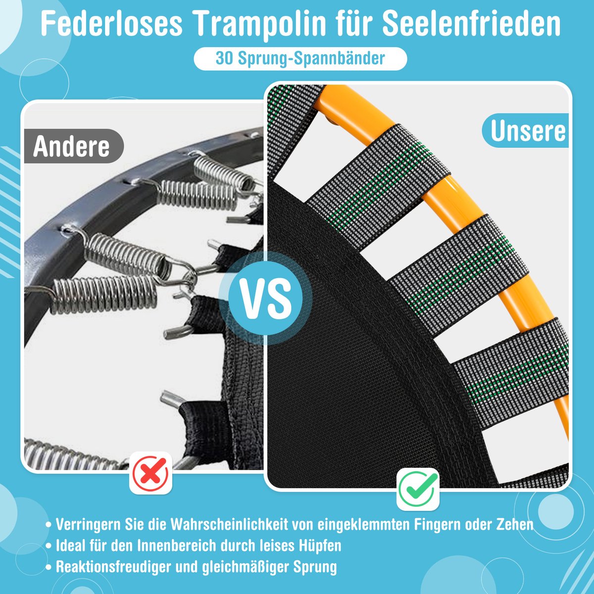 COSTWAY φ92 cm mini-trampoline, opvouwbare fitnesstrampoline, kindertrampoline tot 150 kg belastbaar, tuintrampoline, indoor- en outdoortrampoline — afbeelding 6
