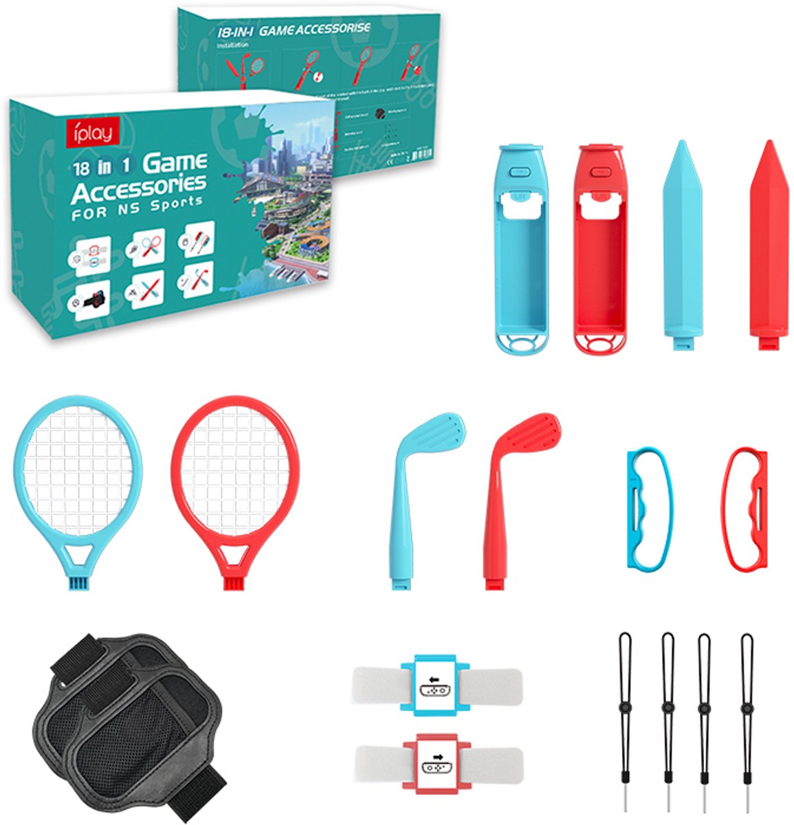 Femur 18-delige Sport Accessoire Set voor Nintendo Switch – Tennisracket, Golfclub, Bowlen Grip, Zwaard & Pols/Enkelbanden – Geschikt voor Nintendo Switch Sports