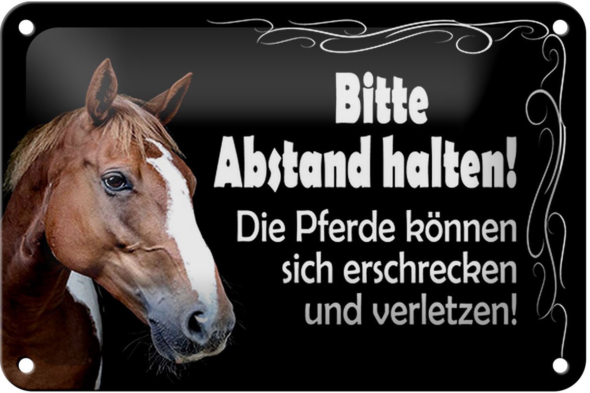 Blechschild Spruch 18x12cm bitte Abstand halten Pferde