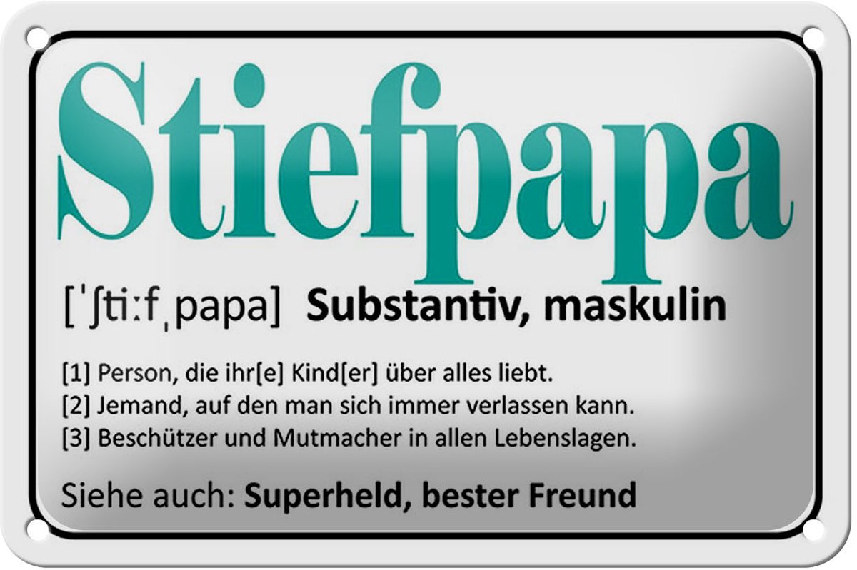 Blechschild Spruch 18x12cm Stiefpapa Superheld Freund