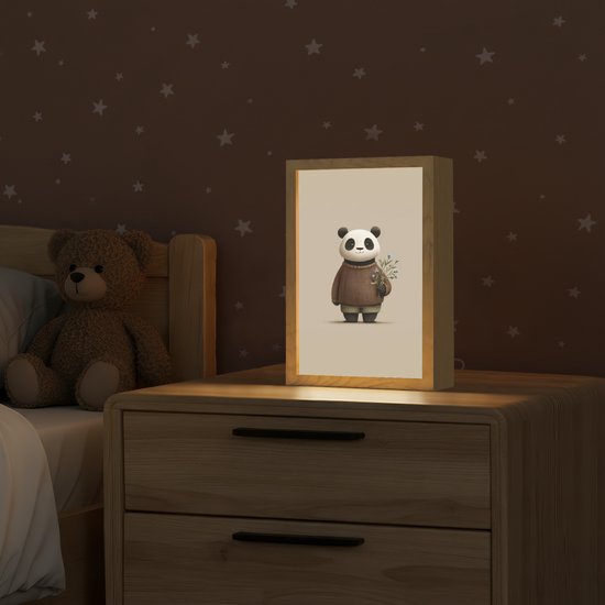 Nachtlampje 20x30 cm - Kinder lampje - Panda - Blauwe bloemen - Zachtheid - Tafellamp kinderkamer - Slaapkamer lamp - Bedlamp kinderen - Kinderlampje stopcontact - Wandlamp babykamer - Nachtlampjes van OnlyWow — afbeelding 2