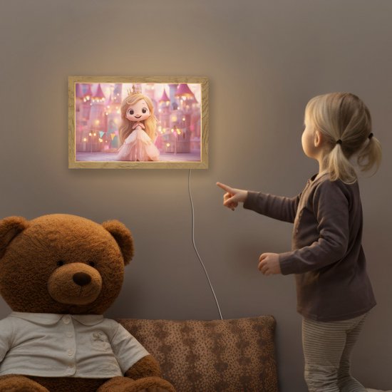 Nachtlampje 30x20 cm - Kinder lamp - Prinses - Roze - Kasteel - Tafellamp kinderkamer - Slaapkamer lamp - Bedlamp kinderen - Kinderlampje stopcontact - Wandlamp babykamer - Nachtlampjes van Merkloos — afbeelding 5