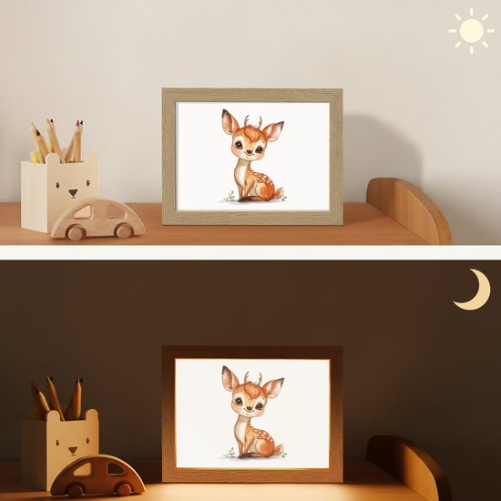 Nachtlampje 20x15 cm - Kinder lamp - Hert - Baby - Dieren - Tafellamp kinderkamer - Slaapkamer lamp - Bedlamp kinderen - Kinderlampje stopcontact - Wandlamp babykamer - Nachtlampjes van OnlyWow — afbeelding 4
