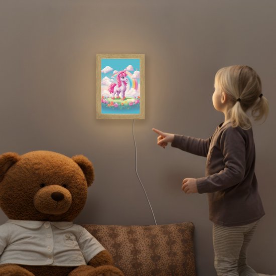 Nachtlampje 15x20 cm - Kinder lamp - Unicorn - Meisjes - Bloemen - Regenboog - Eenhoorn - Tafellamp kinderkamer - Slaapkamer lamp - Bedlamp kinderen - Kinderlampje stopcontact - Wandlamp babykamer - Nachtlampjes van Merkloos — afbeelding 5