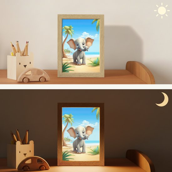 Nachtlampje 15x20 cm - Kinder lamp - Olifant - Strand - Dieren - Meisjes - Kind - Tafellamp kinderkamer - Slaapkamer lamp - Bedlamp kinderen - Kinderlampje stopcontact - Wandlamp babykamer - Nachtlampjes van Merkloos — afbeelding 4