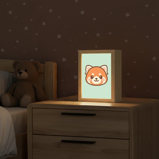 Nachtlampje 15x20 cm - Kinder lamp - Rode panda - Groen - Cartoon - Tafellamp kinderkamer - Slaapkamer lamp - Bedlamp kinderen - Kinderlampje stopcontact - Wandlamp babykamer - Nachtlampjes van Merkloos — afbeelding 2