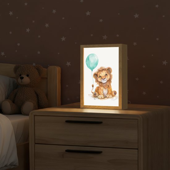 Nachtlampje 20x30 cm - Kinder lamp - Leeuw - Baby dier - Blauwe ballon - Tafellamp kinderkamer - Slaapkamer lamp - Bedlamp kinderen - Kinderlampje stopcontact - Wandlamp babykamer - Nachtlampjes van QAZQA — afbeelding 2