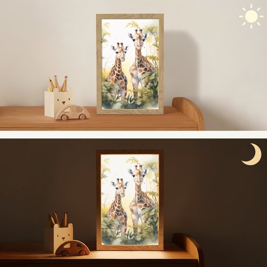 Nachtlampje 20x30 cm - Kinder lamp - Giraffe - Wilde dieren - Natuur - Kinderen - Tafellamp kinderkamer - Slaapkamer lamp - Bedlamp kinderen - Kinderlampje stopcontact - Wandlamp babykamer - Nachtlampjes van Merkloos — afbeelding 4