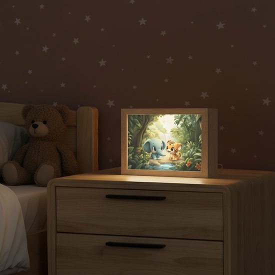 Nachtlampje 20x15 cm - Kinder lamp - Olifant - Tijger - Bos - Jungle - Tafellamp kinderkamer - Slaapkamer lamp - Bedlamp kinderen - Kinderlampje stopcontact - Wandlamp babykamer - Nachtlampjes van Merkloos — afbeelding 2