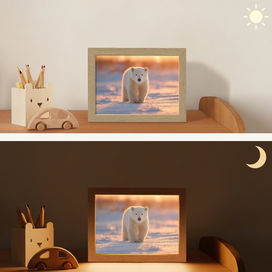 Nachtlampje 20x15 cm - Kinder lamp - Ijsbeer - Sneeuw - Zonsopgang - Tafellamp kinderkamer - Slaapkamer lamp - Bedlamp kinderen - Kinderlampje stopcontact - Wandlamp babykamer - Nachtlampjes van Merkloos — afbeelding 4