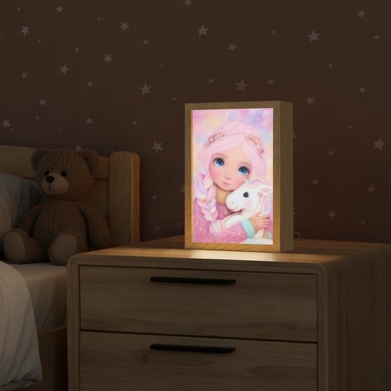 Nachtlampje 20x30 cm - Kinder lamp - Meisje - Eenhoorn - Roze - Tafellamp kinderkamer - Slaapkamer lamp - Bedlamp kinderen - Kinderlampje stopcontact - Wandlamp babykamer - Nachtlampjes van OnlyWow — afbeelding 2